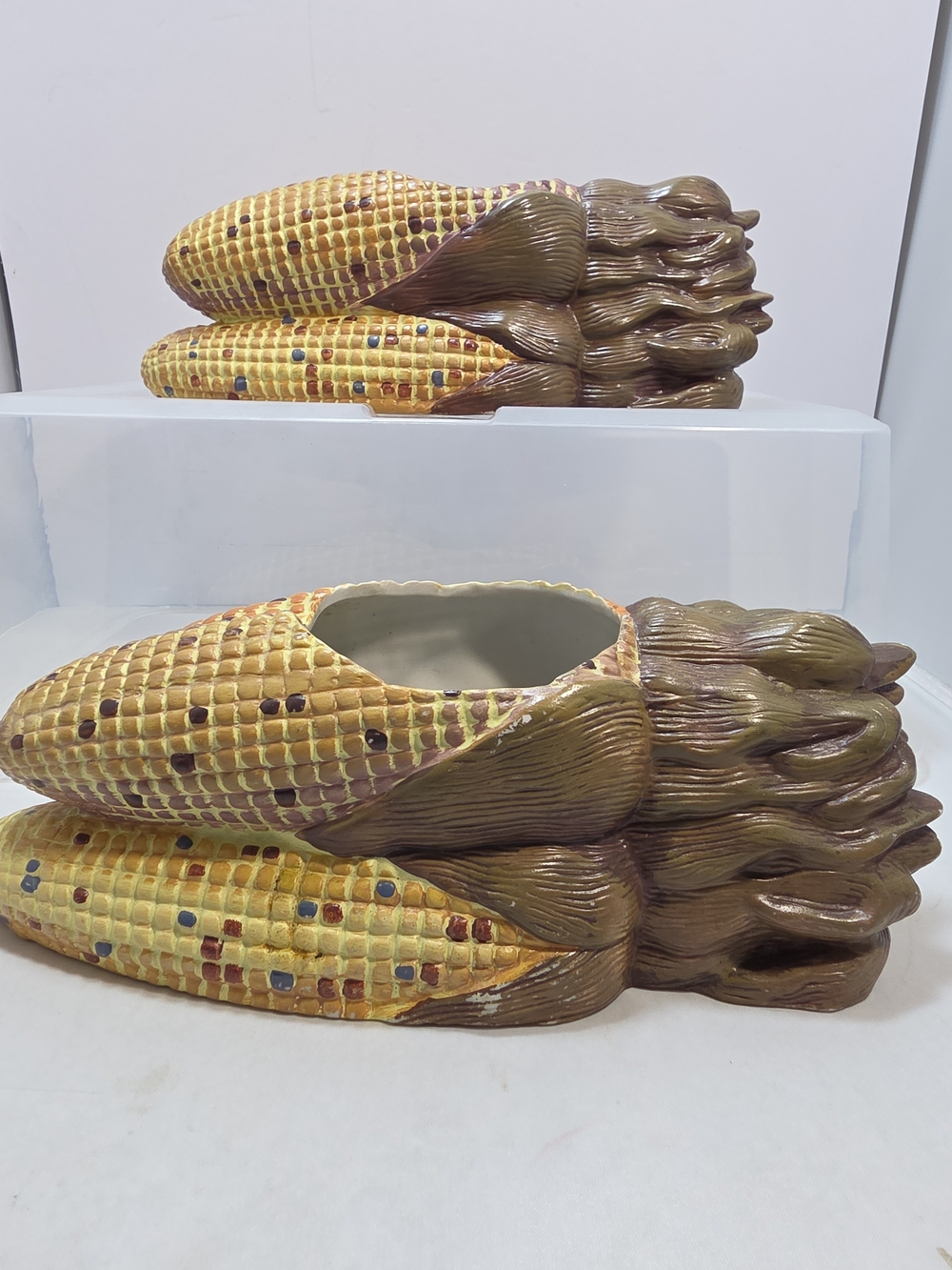 Vintage 1996 Indian Corn Ceramic Planter Fall Harvest Decor 8.5" Set Of 2  (C3)